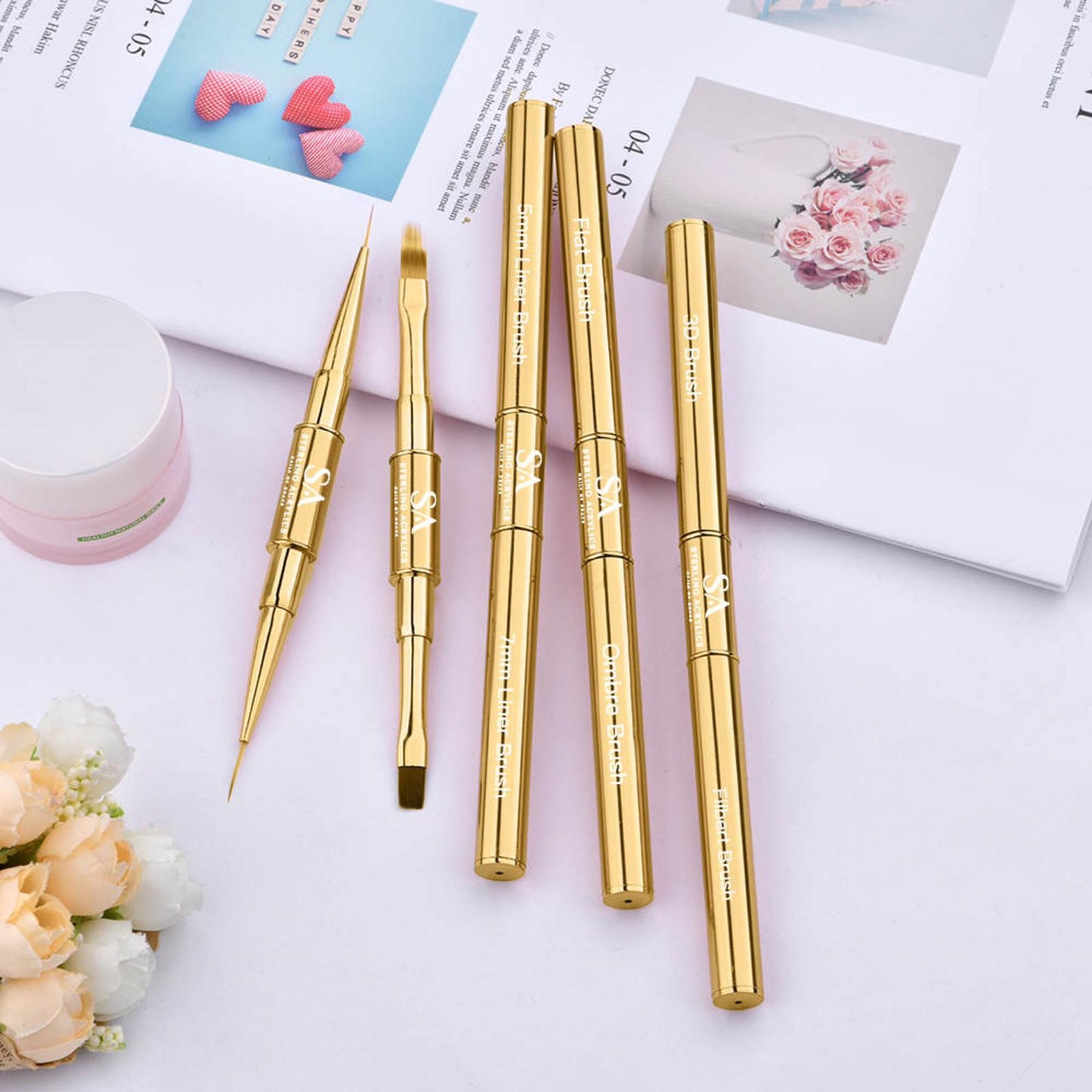 5 PCS Double-Sided Liner Brush and 3D Art Set Gold 💕