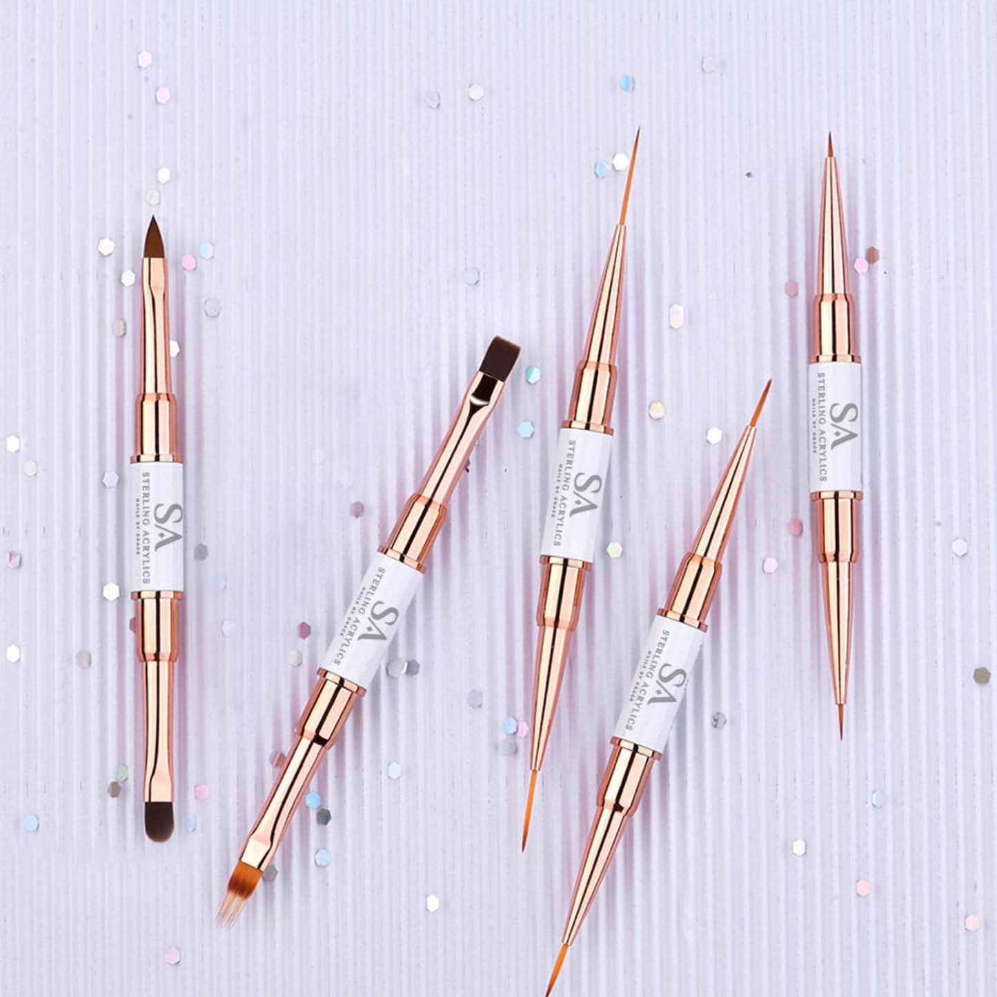 5 PCS Double-Sided Liner Brush and 3D Art Set  White & Rose Gold 💕